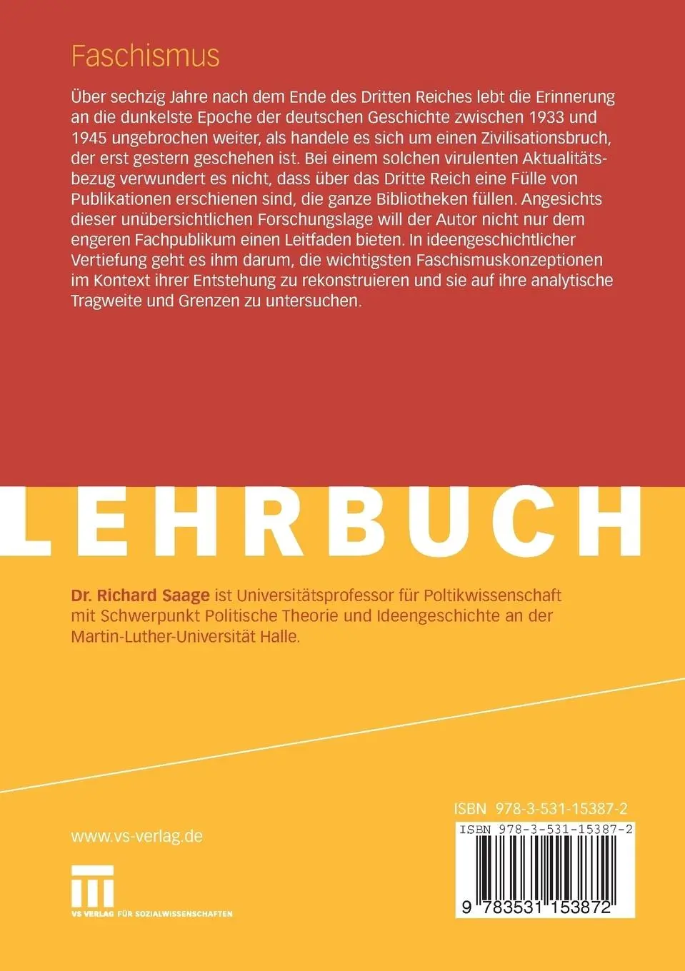 Rückseite: 9783531153872 | Faschismus | Konzeptionen und historische Kontexte. Eine Einführung
