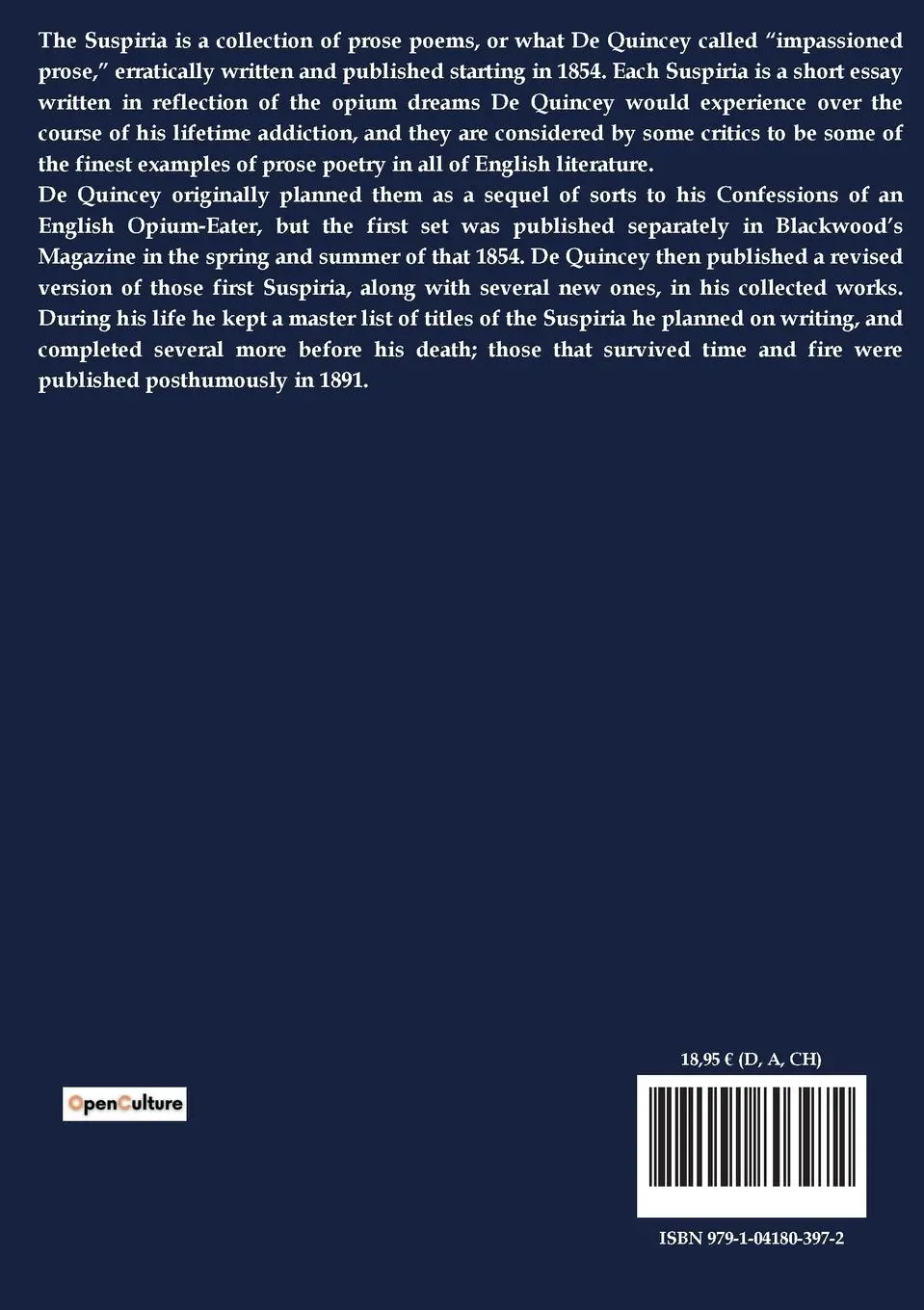 Rückseite: 9791041803972 | Suspiria de Profundis | Thomas De Quincey | Taschenbuch | Englisch