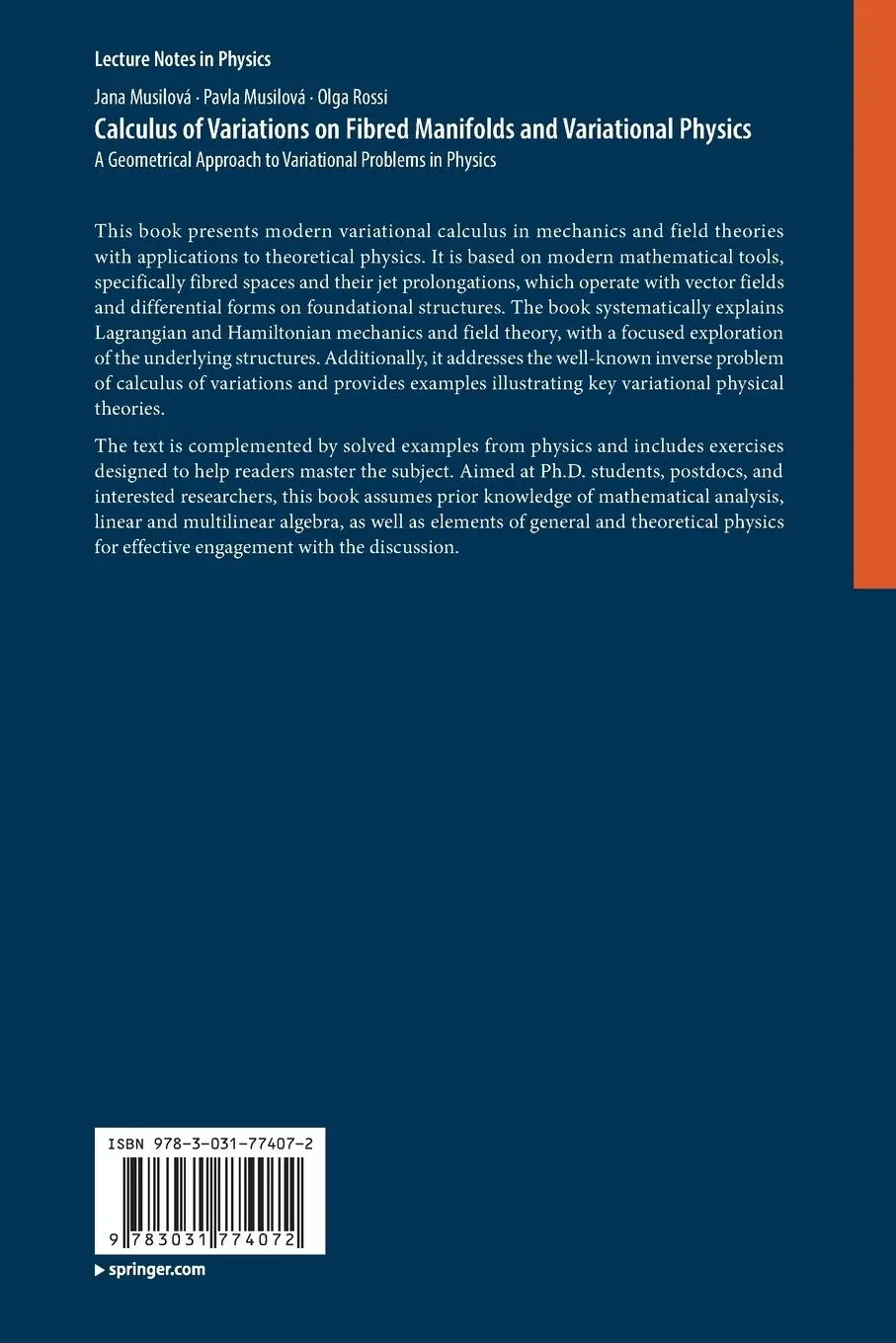 Rückseite: 9783031774072 | Calculus of Variations on Fibred Manifolds and Variational Physics
