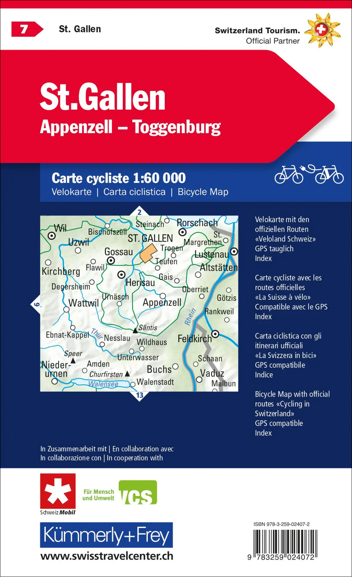 Rückseite: 9783259024072 | Radwanderkarte St. Gallen - Appenzell - Toggenburg mit Ortsindex (7)