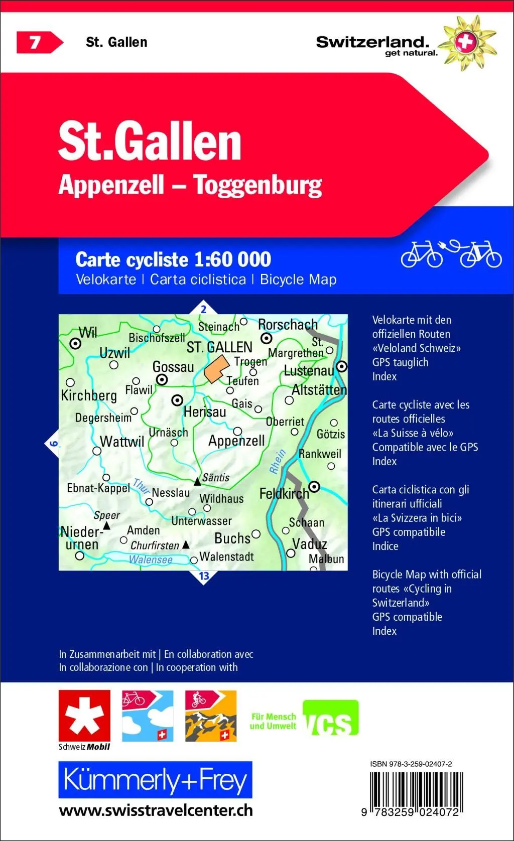 Bild: 9783259024072 | Radwanderkarte St. Gallen - Appenzell - Toggenburg mit Ortsindex (7)
