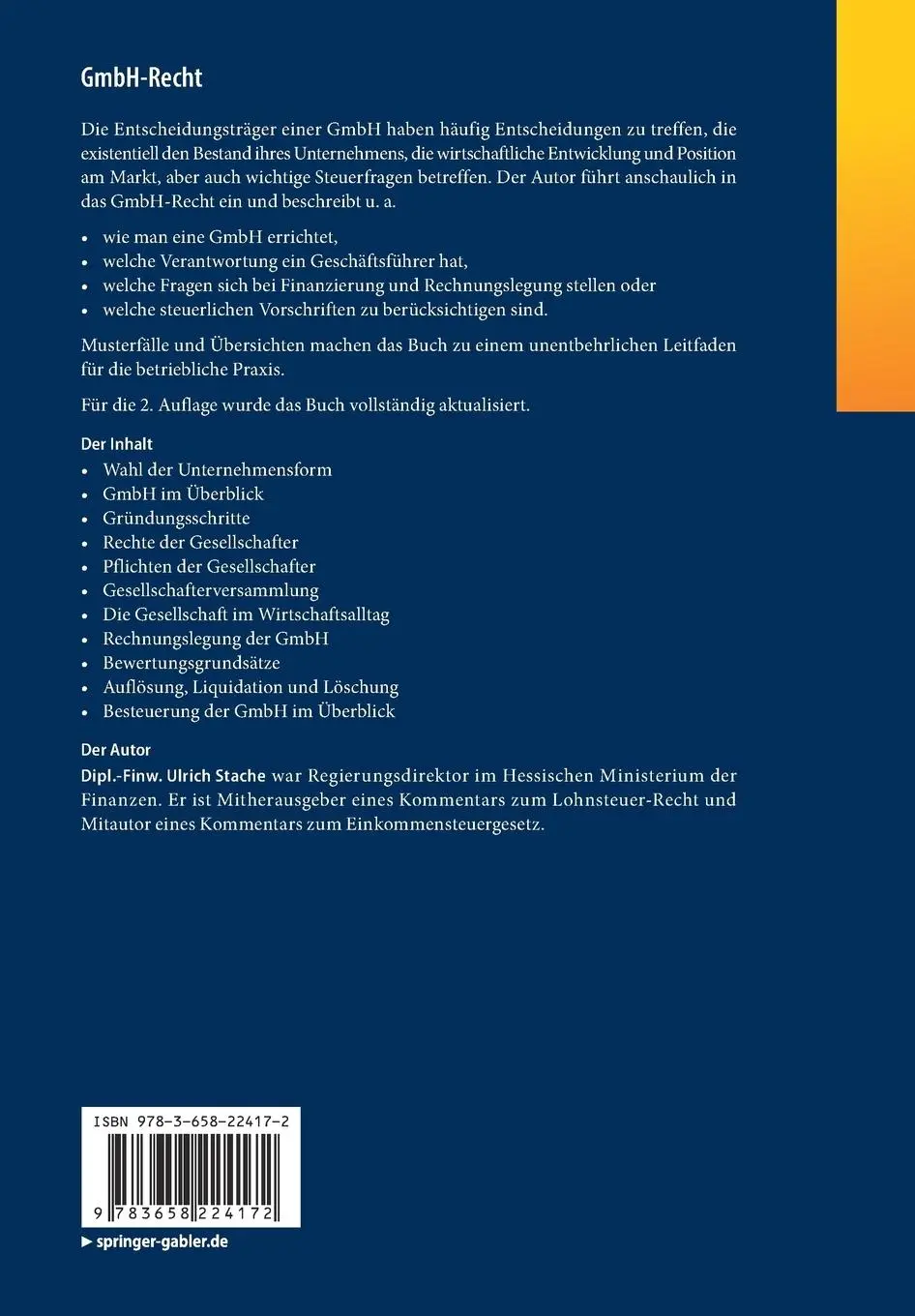 Rückseite: 9783658224172 | GmbH-Recht | Was Geschäftsführer und Manager wissen müssen | Stache