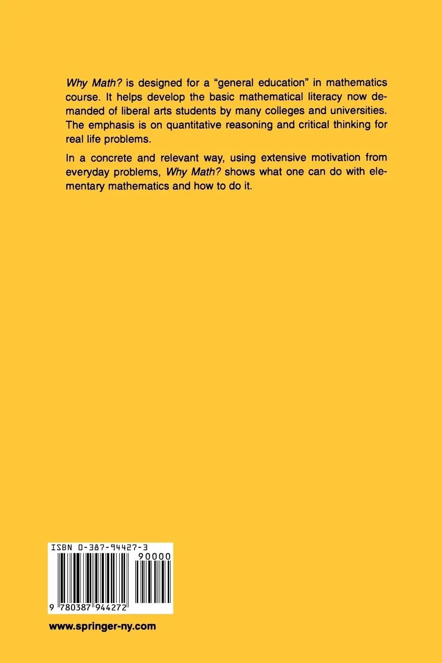 Rückseite: 9780387944272 | Why Math? | R. D. Driver | Taschenbuch | xiv | Englisch | 1994