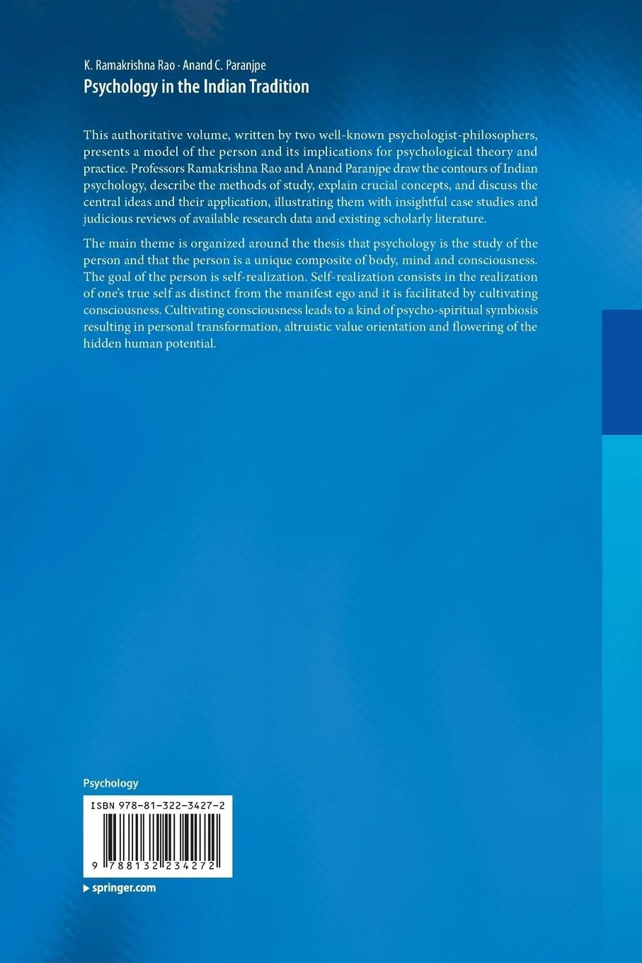 Rückseite: 9788132234272 | Psychology in the Indian Tradition | K. Ramakrishna Rao (u. a.) | Buch