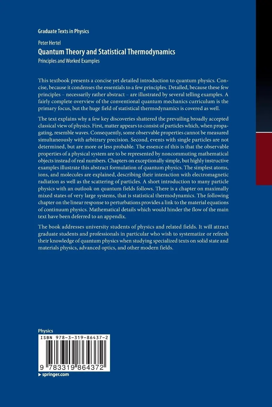 Rückseite: 9783319864372 | Quantum Theory and Statistical Thermodynamics | Peter Hertel | Buch