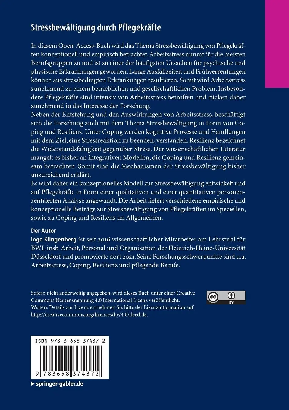 Rückseite: 9783658374372 | Stressbewältigung durch Pflegekräfte | Ingo Klingenberg | Taschenbuch