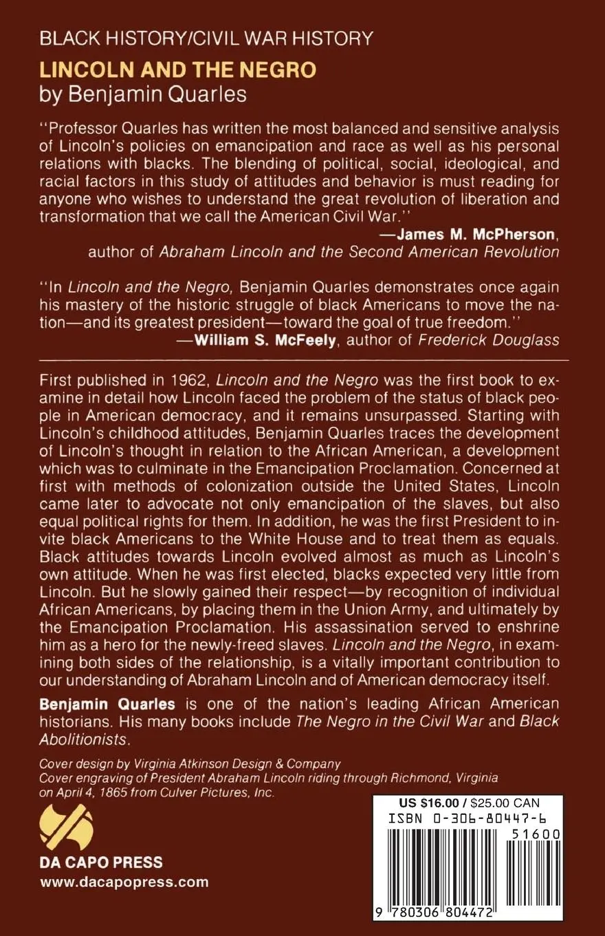 Rückseite: 9780306804472 | Lincoln and the Negro | Benjamin Quarles | Taschenbuch | Englisch