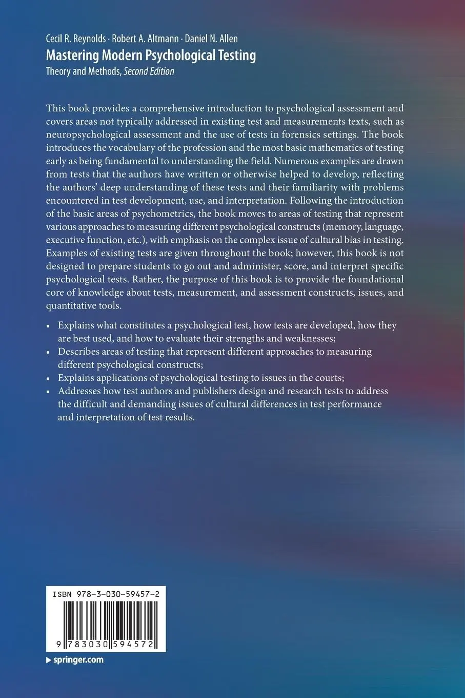 Rückseite: 9783030594572 | Mastering Modern Psychological Testing | Theory and Methods | Buch