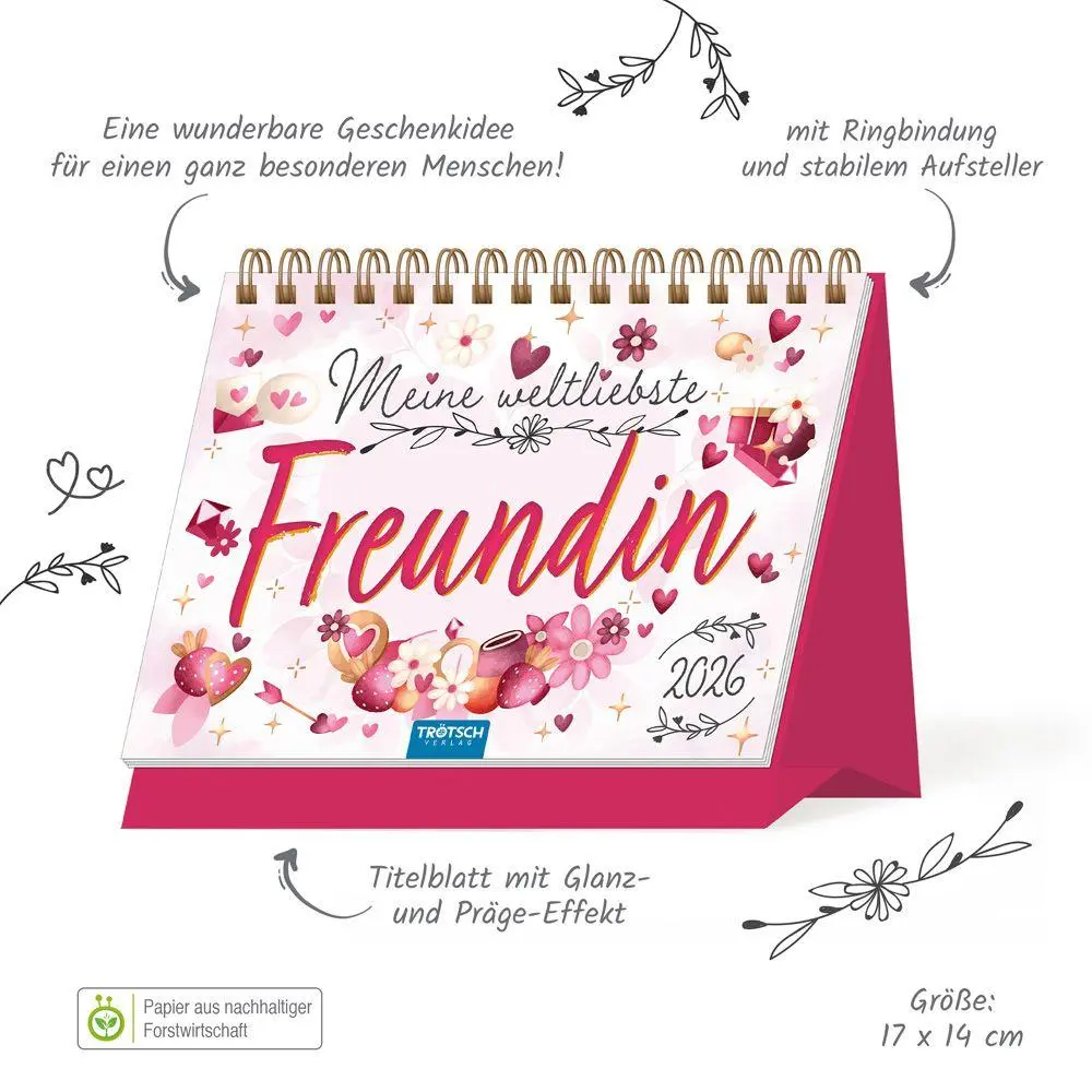 Bild: 9783988024572 | Trötsch Aufstellkalender Meine weltliebste Freundin 2026 | KG | XXIV