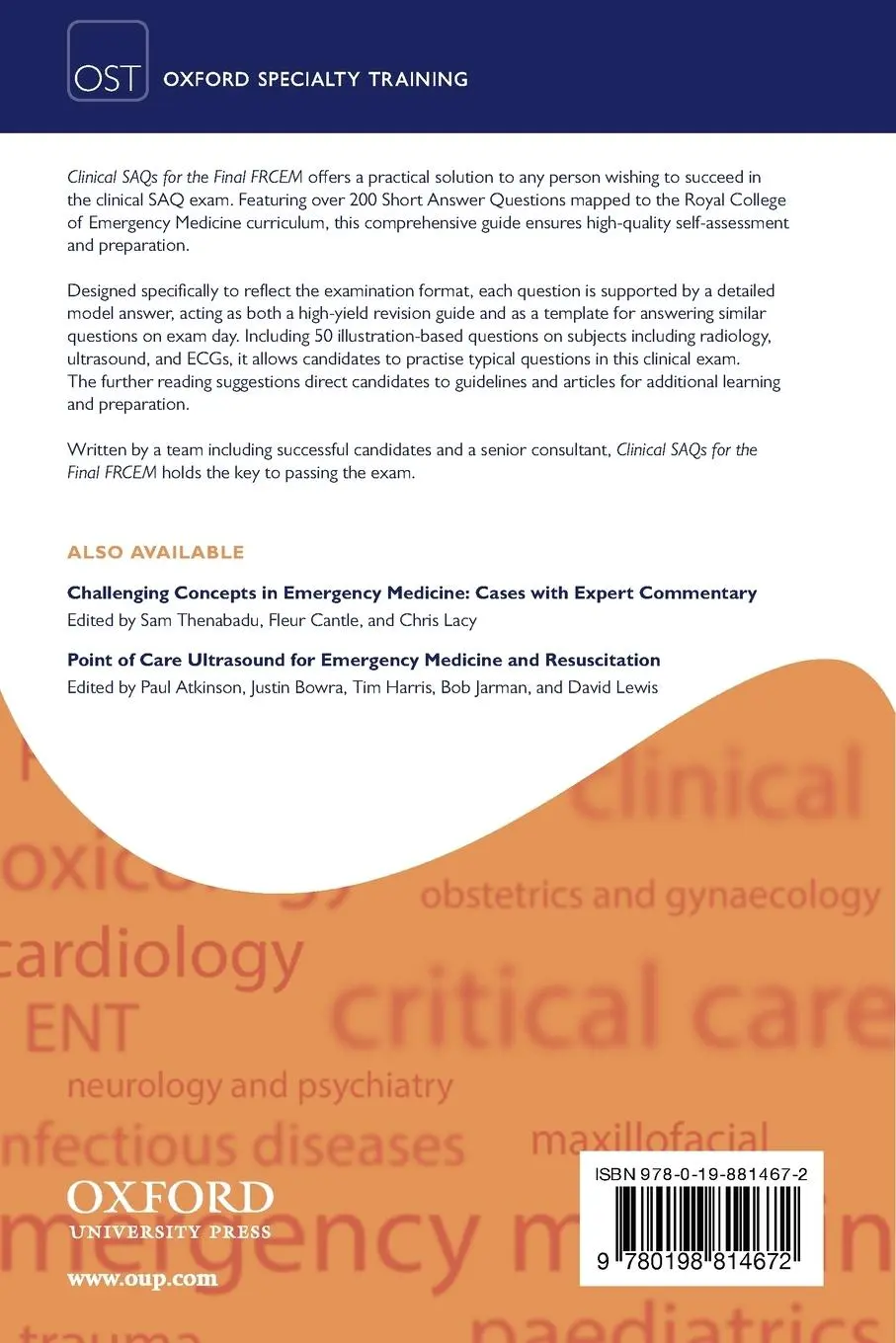 Rückseite: 9780198814672 | Clinical SAQs for the Final FRCEM | Angshuman Mukherjee (u. a.) | Buch