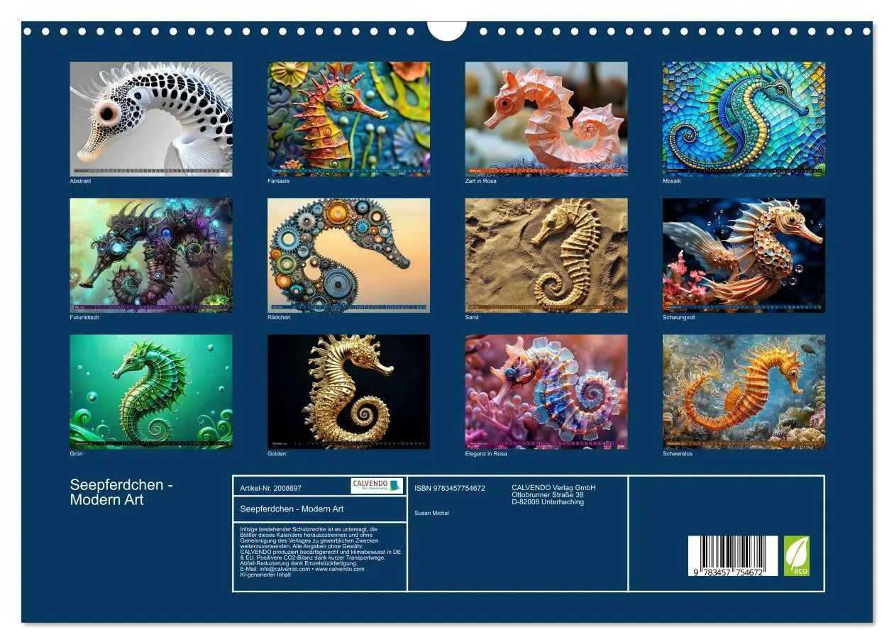 Bild: 9783457754672 | Seepferdchen - Modern Art (Wandkalender 2026 DIN A3 quer), CALVENDO...