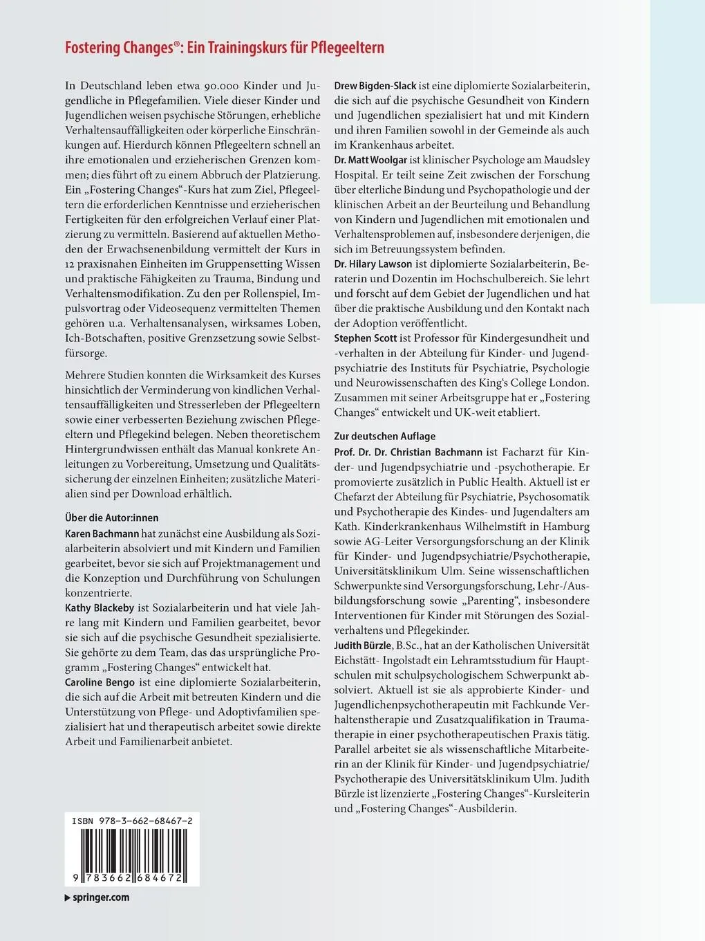 Rückseite: 9783662684672 | Fostering Changes®: Ein Trainingskurs für Pflegeeltern | Taschenbuch