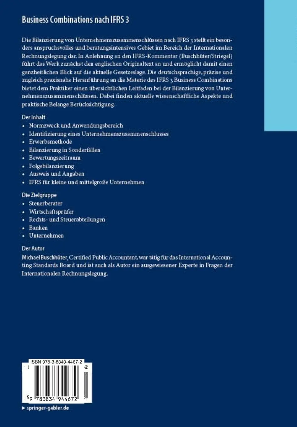 Rückseite: 9783834944672 | Business Combinations nach IFRS 3 | Michael Buschhüter | Taschenbuch