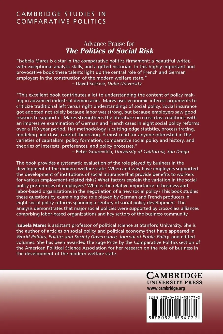 Rückseite: 9780521534772 | The Politics of Social Risk | Business and Welfare State Development