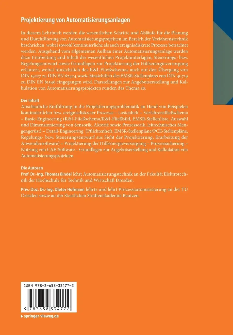 Rückseite: 9783658334772 | Projektierung von Automatisierungsanlagen | Thomas Bindel (u. a.) | X