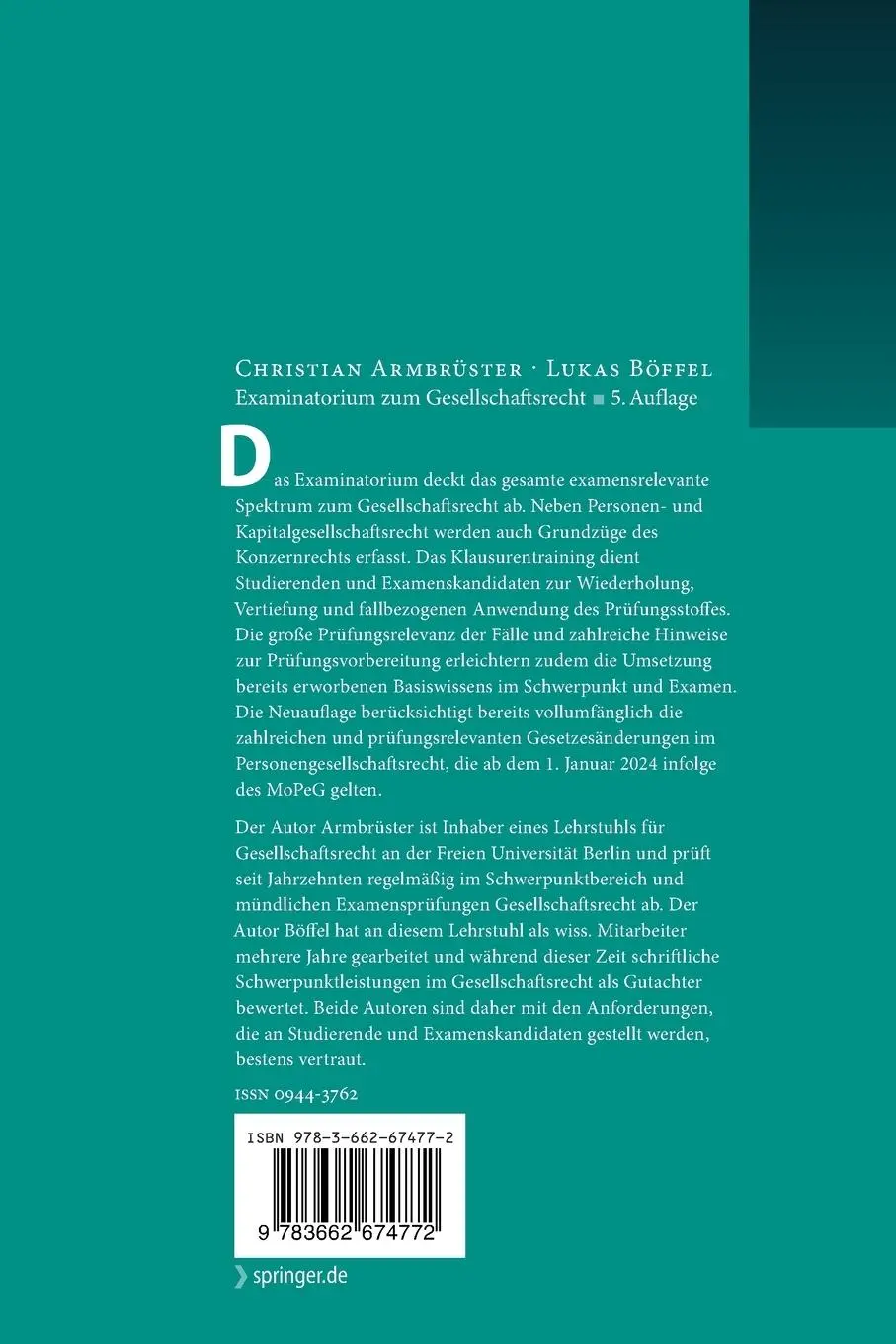 Rückseite: 9783662674772 | Examinatorium zum Gesellschaftsrecht | Lukas Böffel (u. a.) | Buch | x