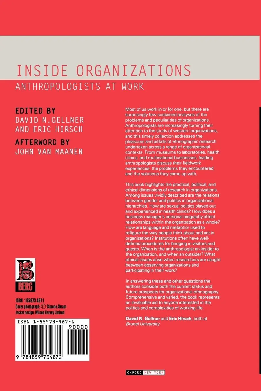 Rückseite: 9781859734872 | Inside Organizations | Anthropologists at Work | David Gellner (u. a.)