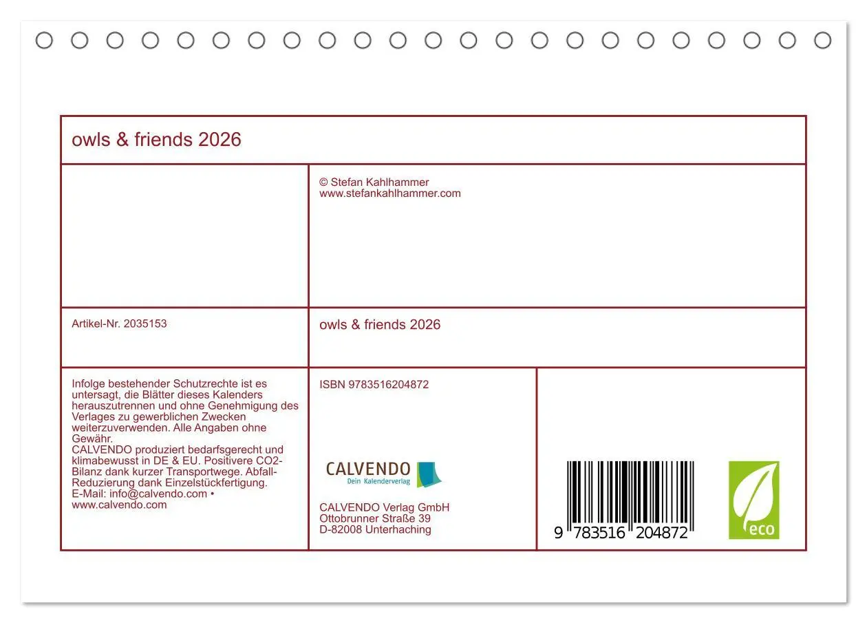 Bild: 9783516204872 | owls &amp; friends 2026 (Tischkalender 2026 DIN A5 quer), CALVENDO...