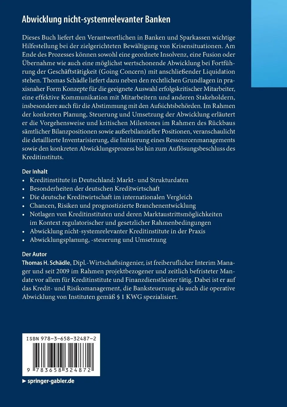 Rückseite: 9783658324872 | Abwicklung nicht-systemrelevanter Banken | Thomas H. Schädle | Buch