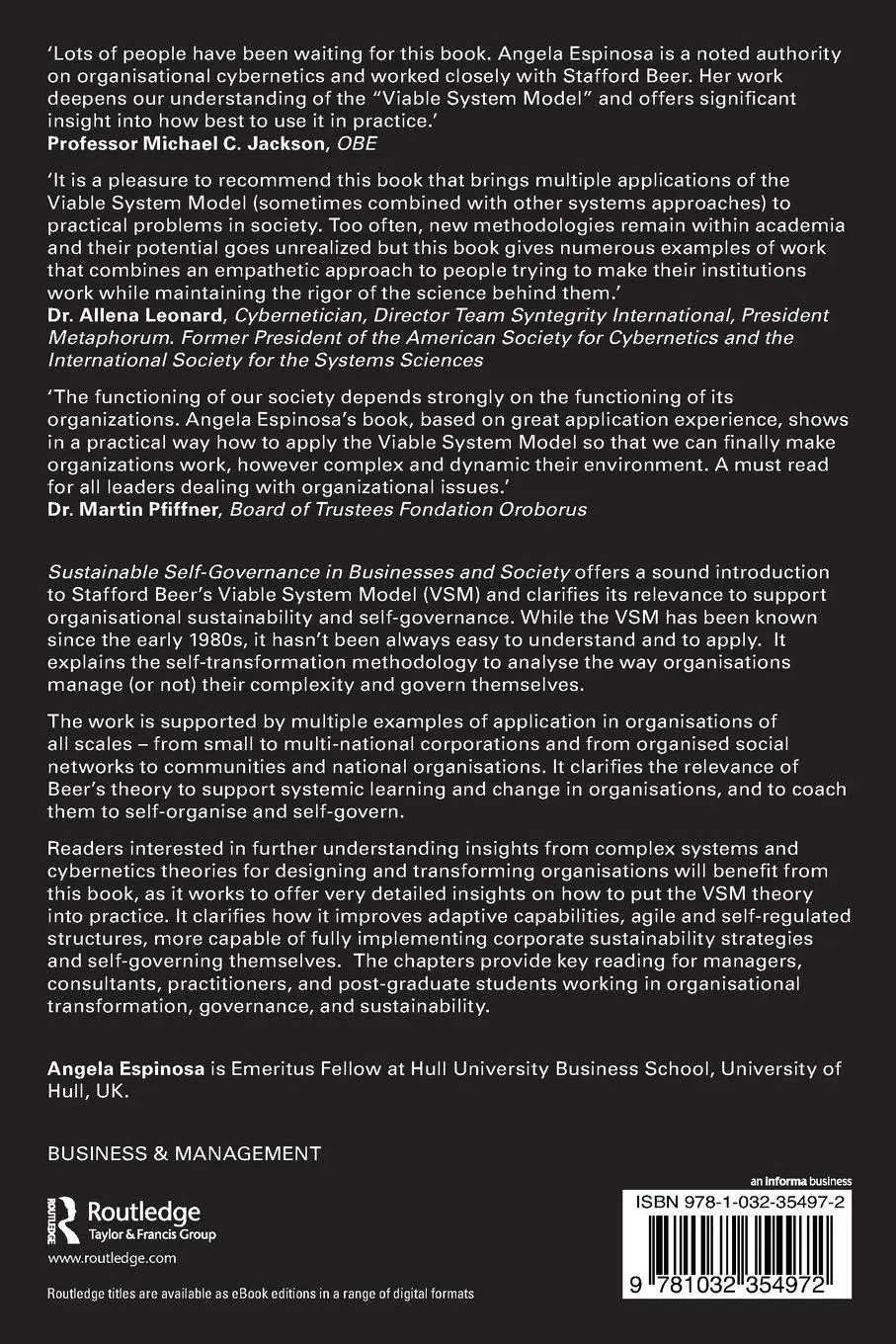 Rückseite: 9781032354972 | Sustainable Self-Governance in Businesses and Society | Espinosa