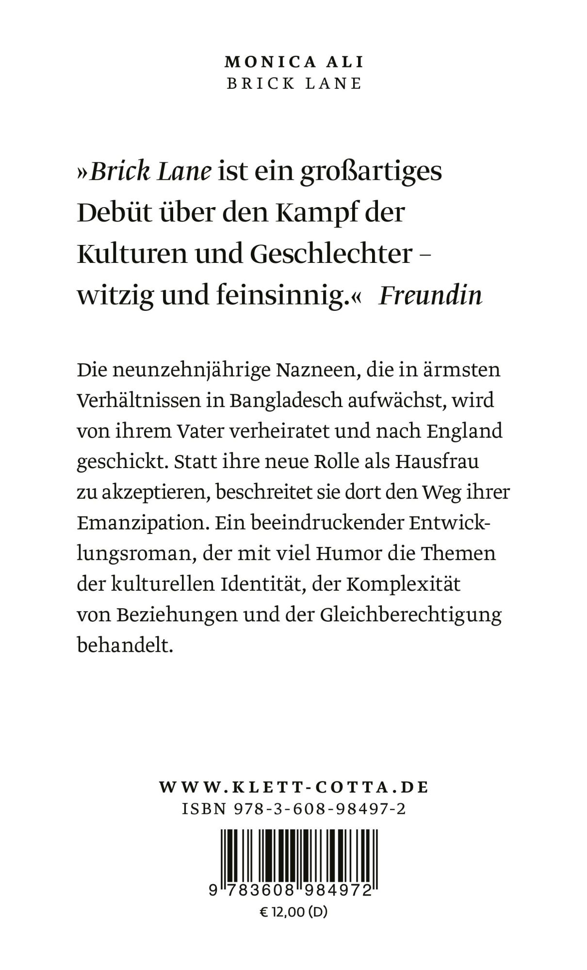 Rückseite: 9783608984972 | Brick Lane | Roman | Monica Ali | Taschenbuch | Taschenbuch | 544 S.