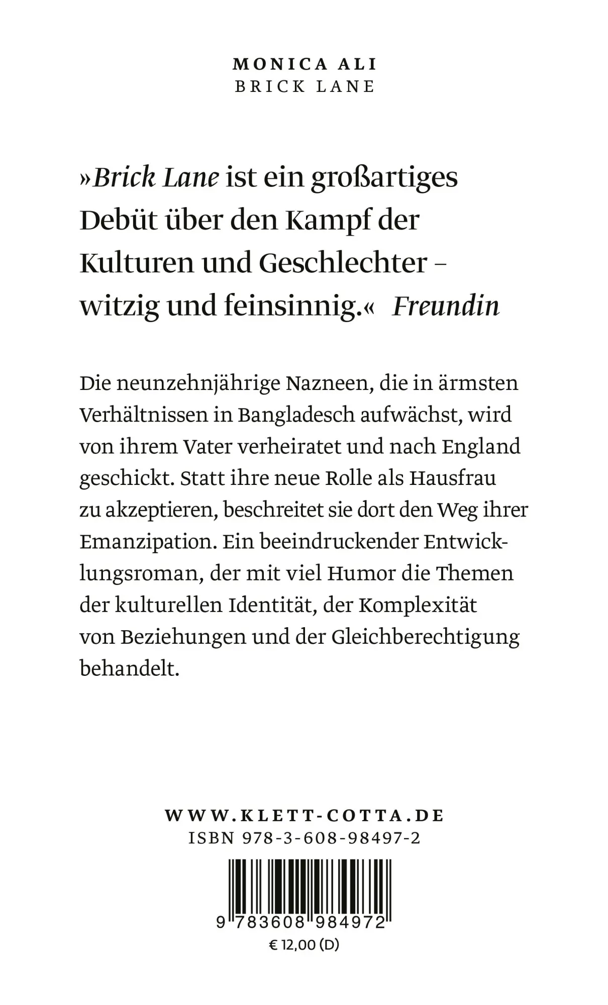 Rückseite: 9783608984972 | Brick Lane | Roman | Monica Ali | Taschenbuch | Taschenbuch | 544 S.