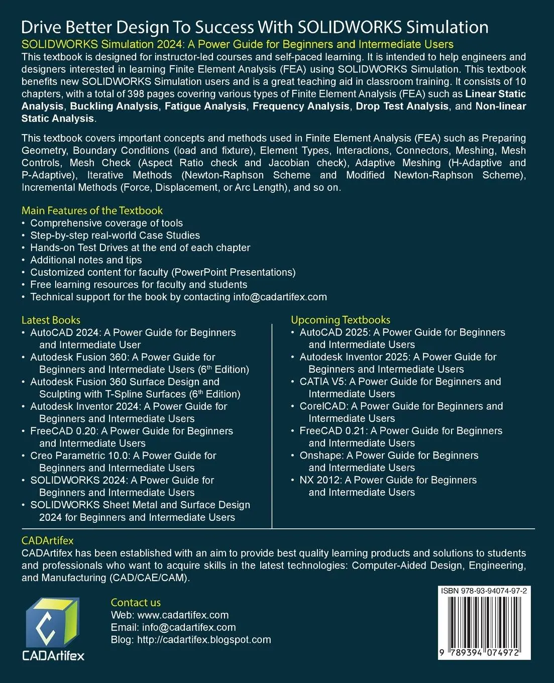 Rückseite: 9789394074972 | SOLIDWORKS Simulation 2024 | Cadartifex (u. a.) | Taschenbuch | 2024