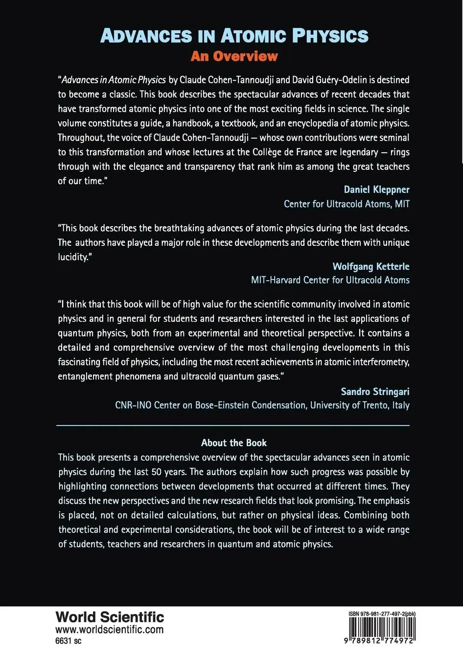 Rückseite: 9789812774972 | ADVANCES IN ATOMIC PHYSICS | Cohen-Tannoudji Claude Et Al | Buch