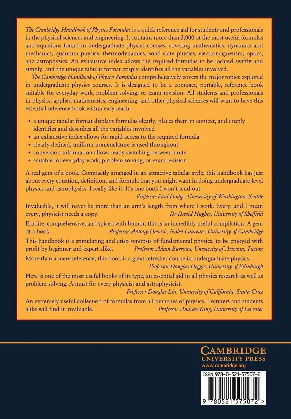 Rückseite: 9780521575072 | The Cambridge Handbook of Physics Formulas | Graham Woan | Taschenbuch