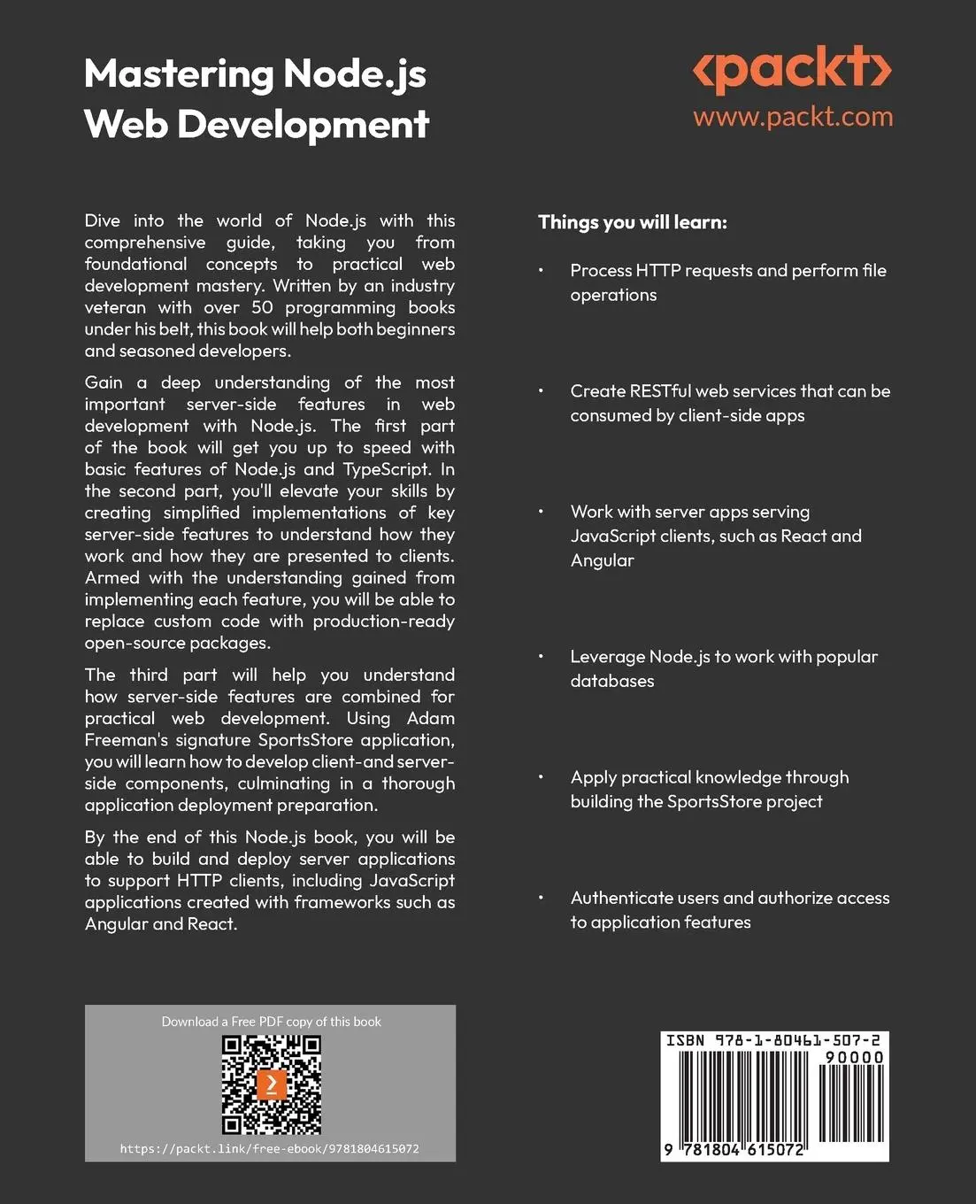 Rückseite: 9781804615072 | Mastering Node.js Web Development | Adam Freeman | Taschenbuch | 2024