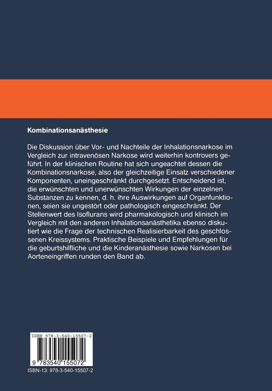 Rückseite: 9783540155072 | Kombinationsanästhesie | Wolfgang Dick | Taschenbuch | xii | Deutsch