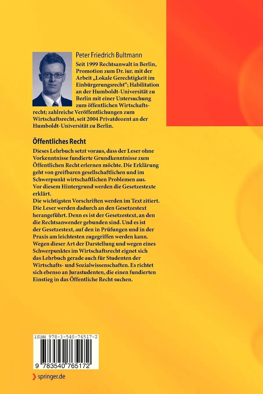 Rückseite: 9783540765172 | Öffentliches Recht | Peter Friedrich Bultmann | Taschenbuch | xvi