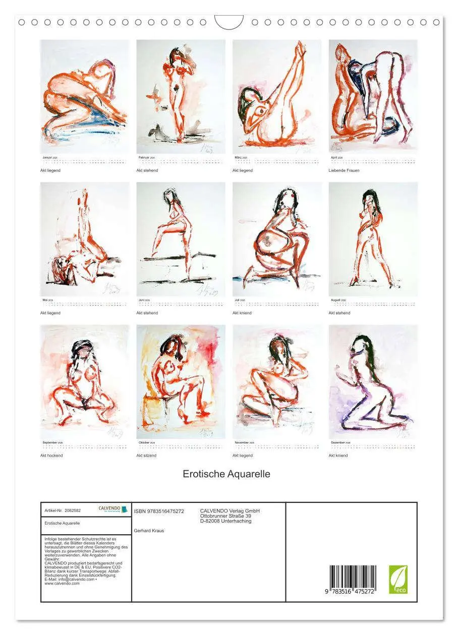 Bild: 9783516475272 | Erotische Aquarelle (Wandkalender 2026 DIN A3 hoch), CALVENDO...