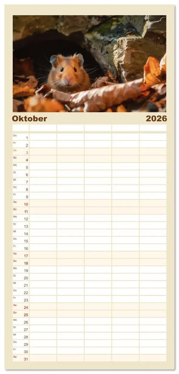 Bild: 9783516615272 | Familienplaner 2026 - Wild und flauschig - Hamster - Abenteuer in...