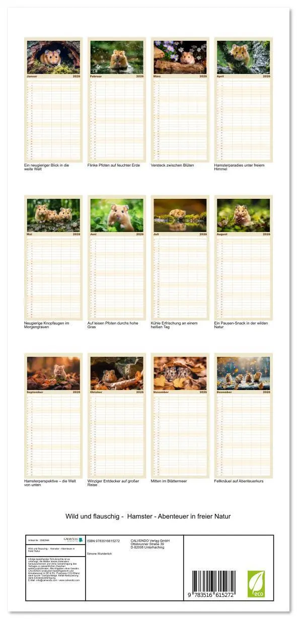 Bild: 9783516615272 | Familienplaner 2026 - Wild und flauschig - Hamster - Abenteuer in...