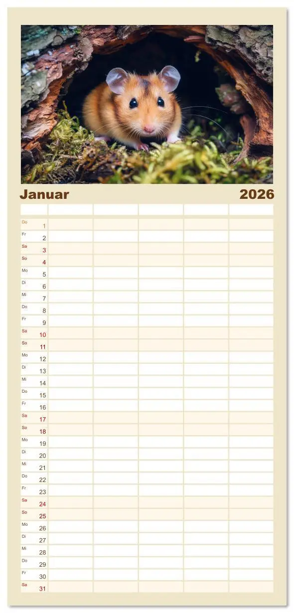 Bild: 9783516615272 | Familienplaner 2026 - Wild und flauschig - Hamster - Abenteuer in...
