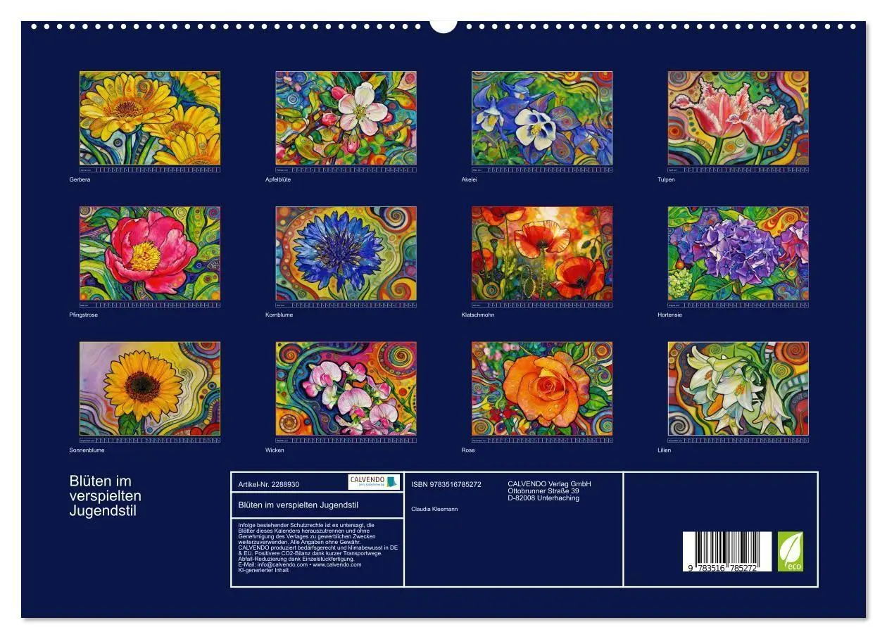Bild: 9783516785272 | Blüten im verspielten Jugendstil (hochwertiger Premium Wandkalender...