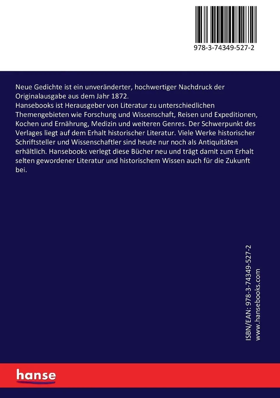Rückseite: 9783743495272 | Neue Gedichte | Emil Rittershaus | Taschenbuch | 324 S. | Deutsch