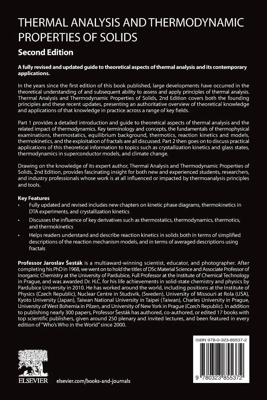 Rückseite: 9780323855372 | Thermal Analysis and Thermodynamic Properties of Solids | Sestak