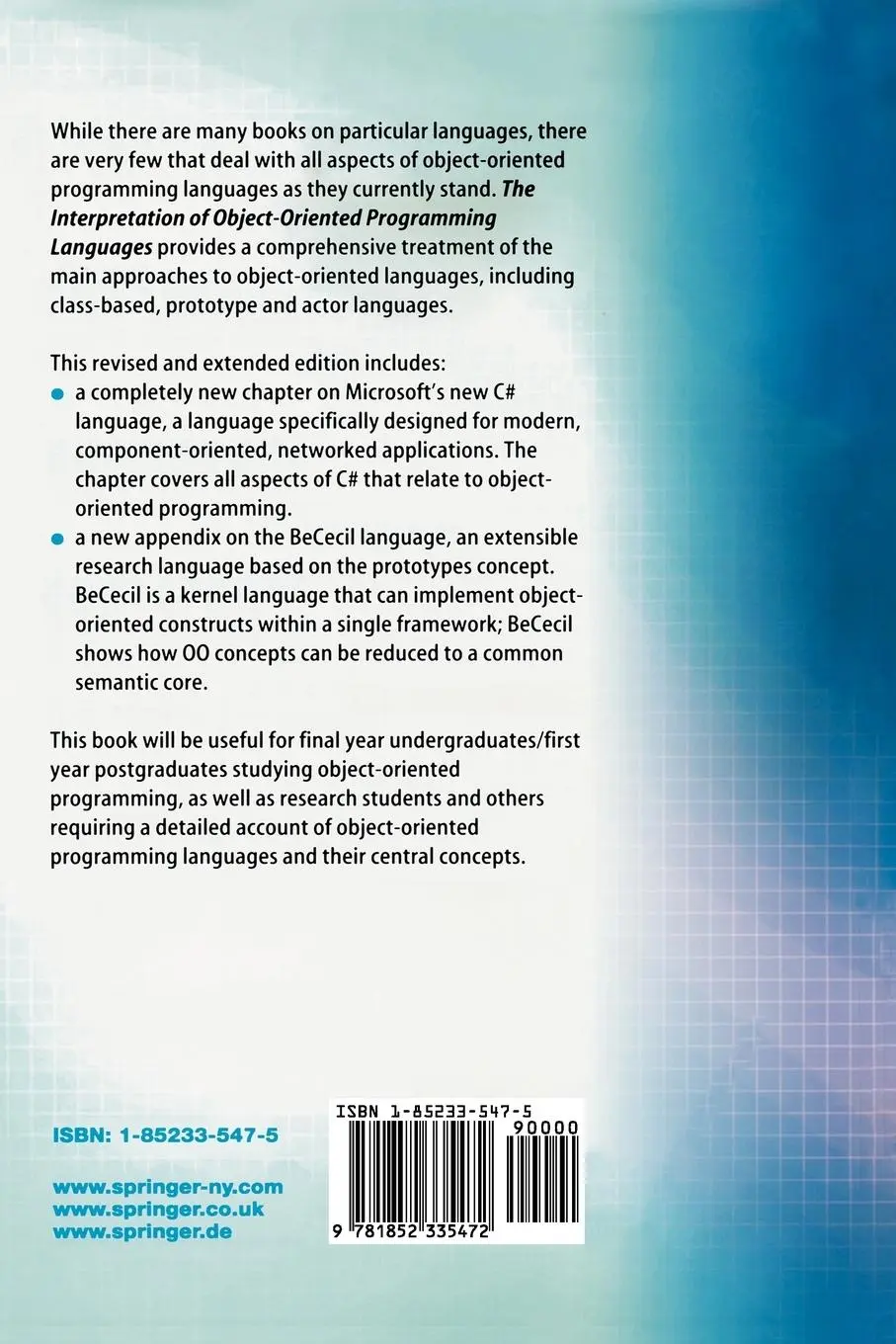 Rückseite: 9781852335472 | The Interpretation of Object-Oriented Programming Languages | Craig