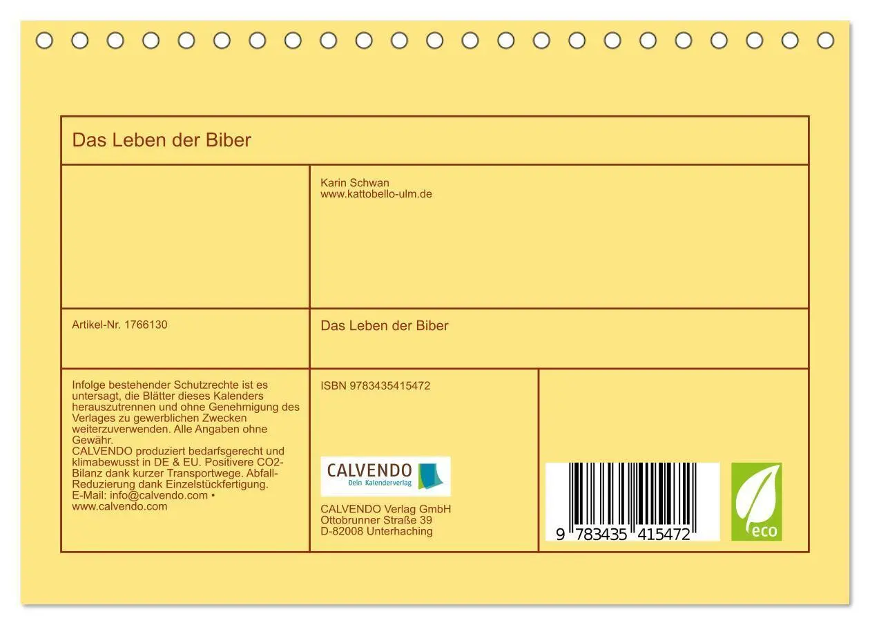 Bild: 9783435415472 | Das Leben der Biber (Tischkalender 2025 DIN A5 quer), CALVENDO...