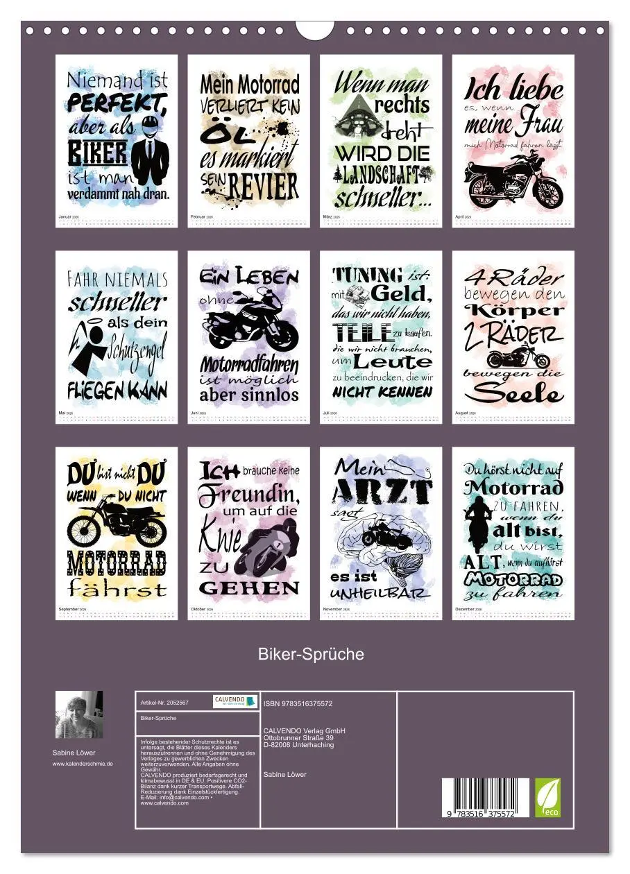 Bild: 9783516375572 | Biker-Sprüche (Wandkalender 2026 DIN A3 hoch), CALVENDO Monatskalender