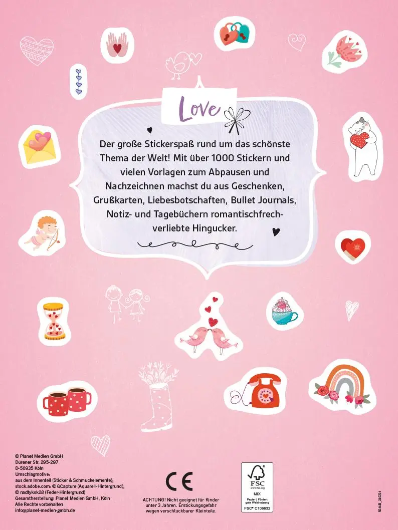 Rückseite: 9783625195672 | Stickerbuch Love I Über 1000 Sticker | Taschenbuch | 48 S. | Deutsch