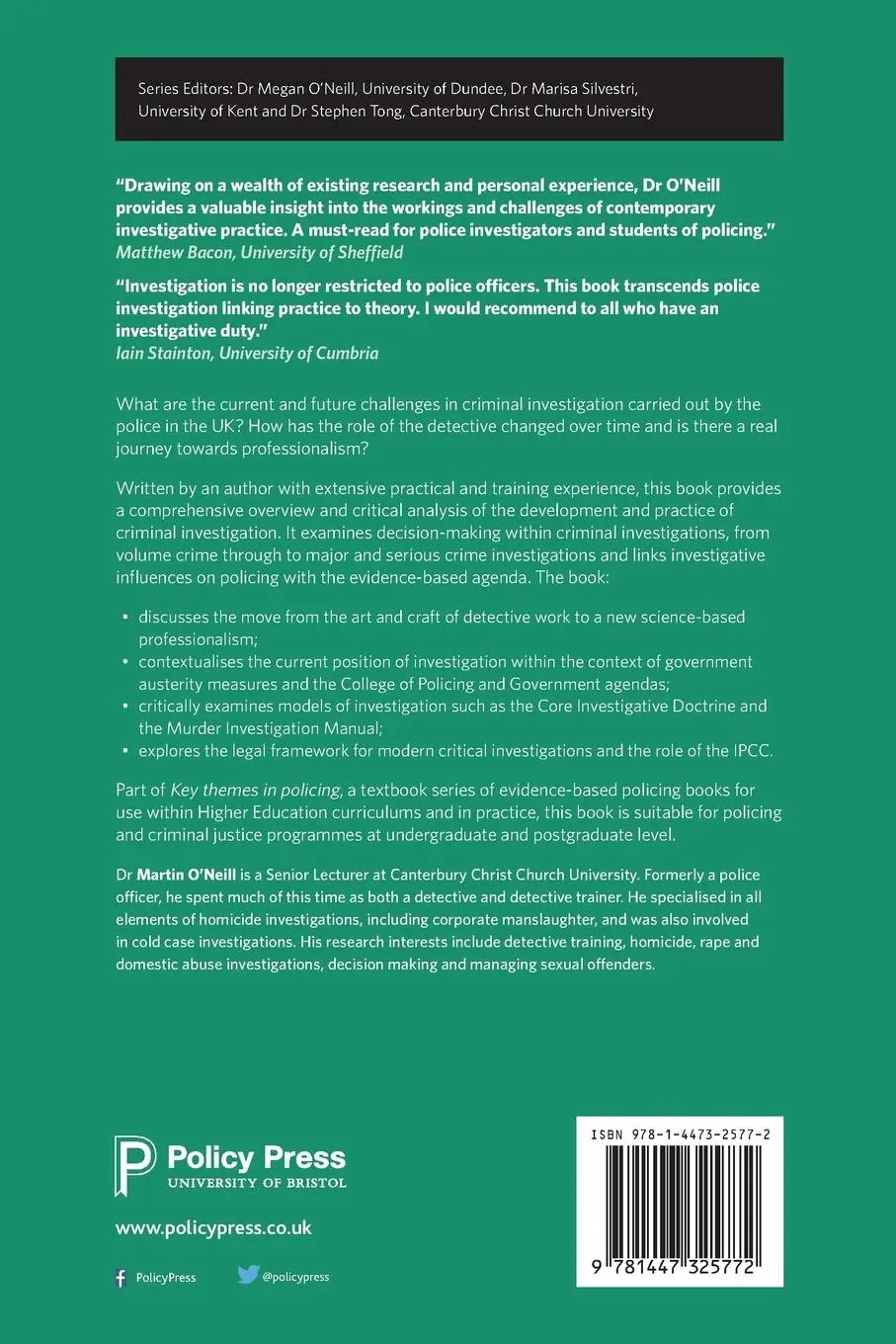 Rückseite: 9781447325772 | Key challenges in criminal investigation | Martin O'Neill | Buch