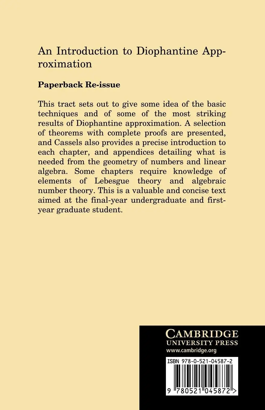 Rückseite: 9780521045872 | Diophant Approx | J. W. S. Cassels | Taschenbuch | Englisch | 2008