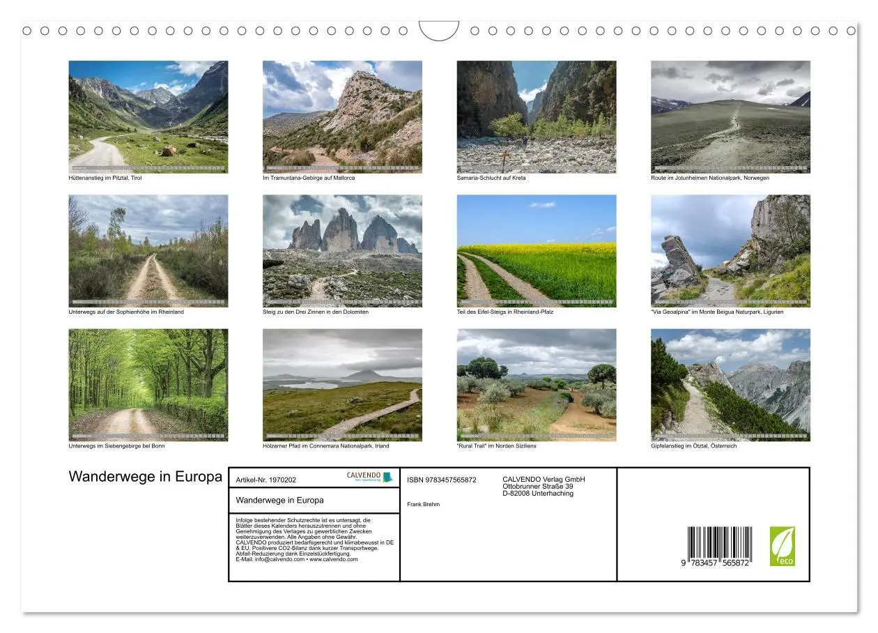 Bild: 9783457565872 | Wanderwege in Europa (Wandkalender 2026 DIN A3 quer), CALVENDO...