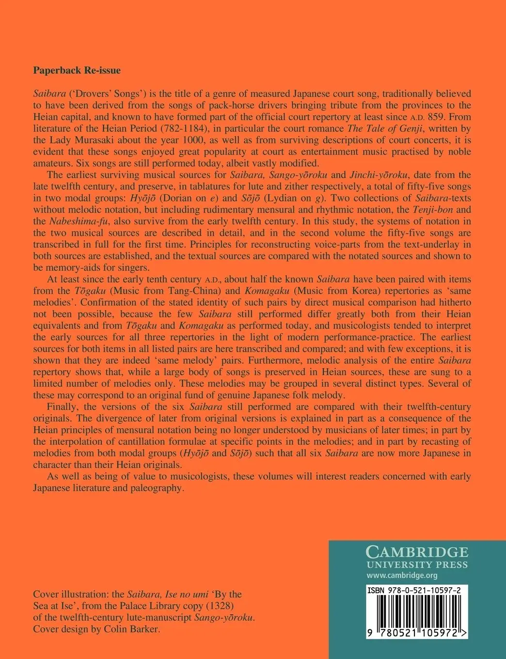 Rückseite: 9780521105972 | Saibara | Volume 1, Text: Japanese Court Songs of the Heian Period