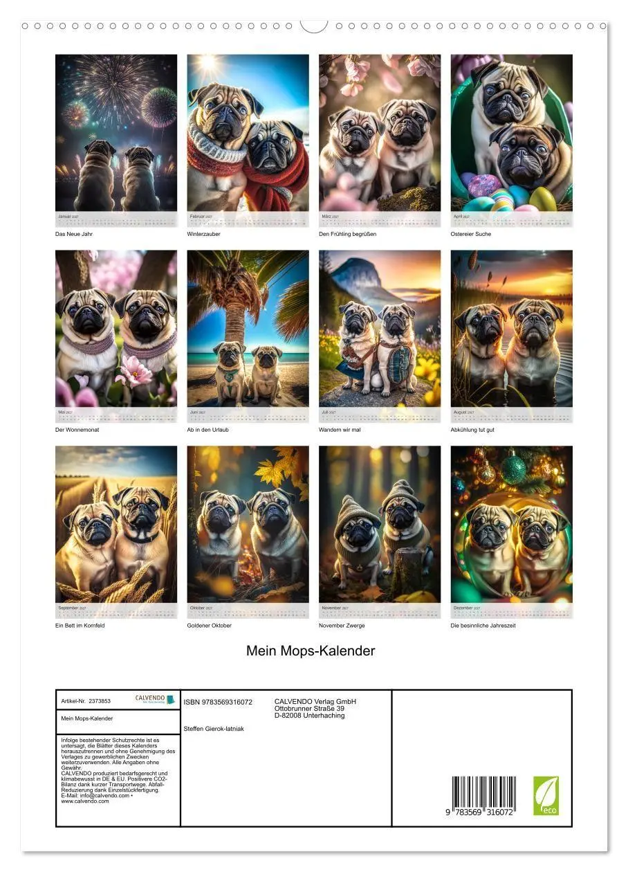 Bild: 9783569316072 | Mein Mops-Kalender (hochwertiger Premium Wandkalender 2027 DIN A2...