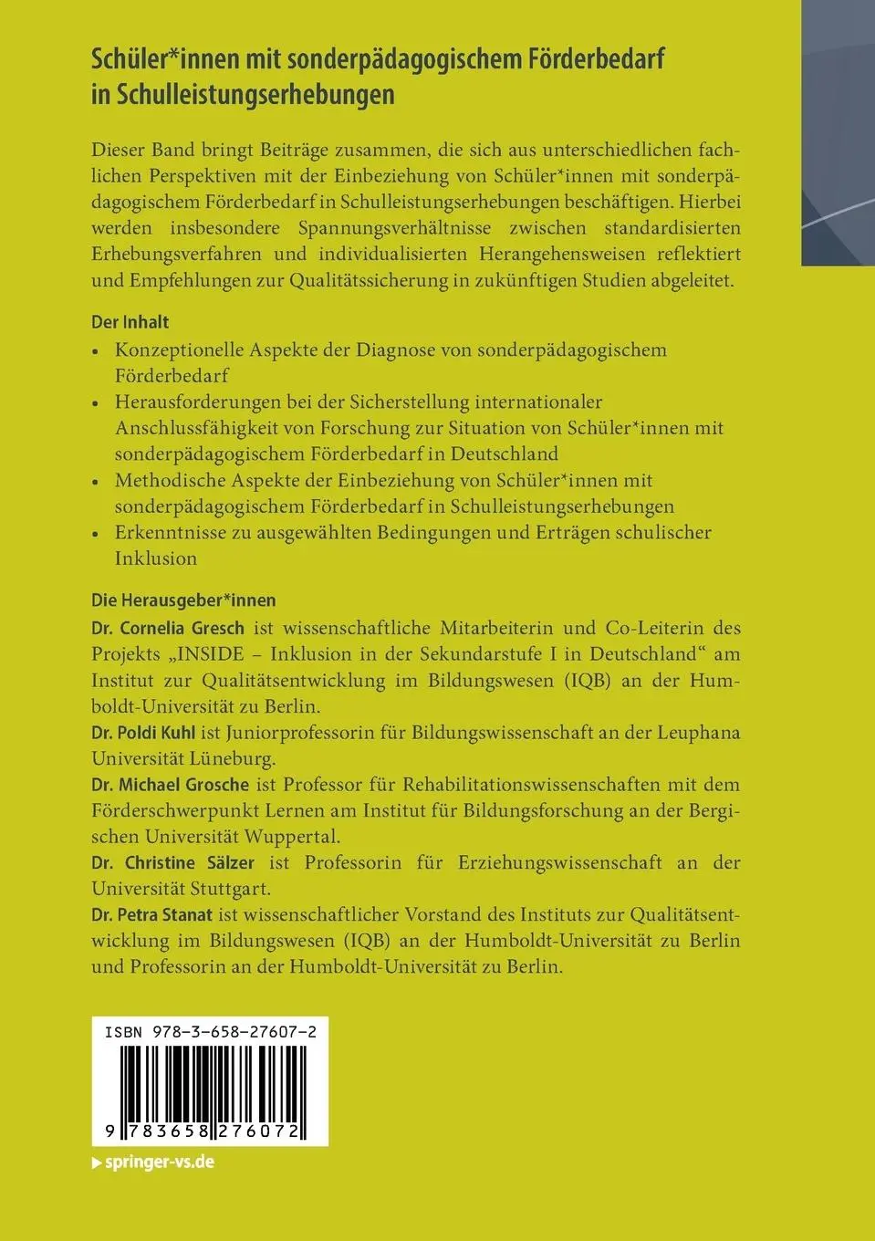 Rückseite: 9783658276072 | Schüler*innen mit sonderpädagogischem Förderbedarf in...