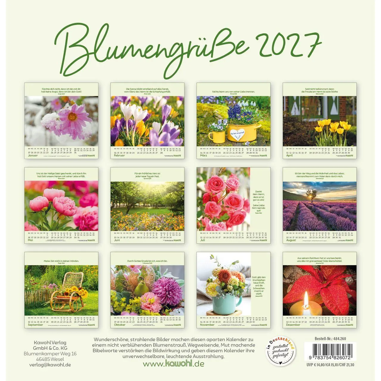 Bild: 9783754826072 | Blumengrüße 2027 | Kalender mit Bibelworten und Blumenbildern | 14 S.